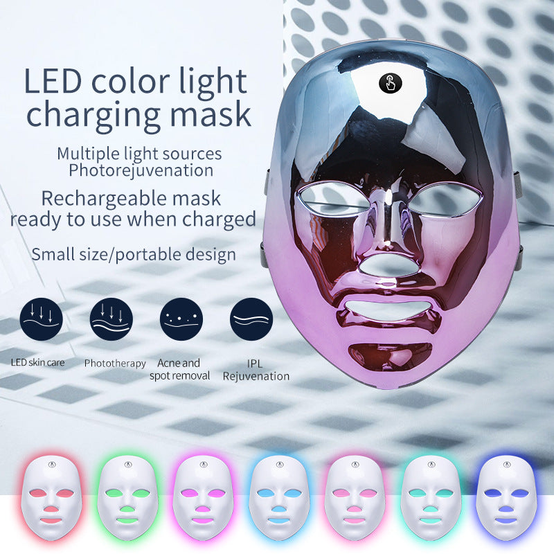قناع وجه قابل لإعادة الشحن بإضاءة LED لحب الشباب والنمش، لون فاتح
